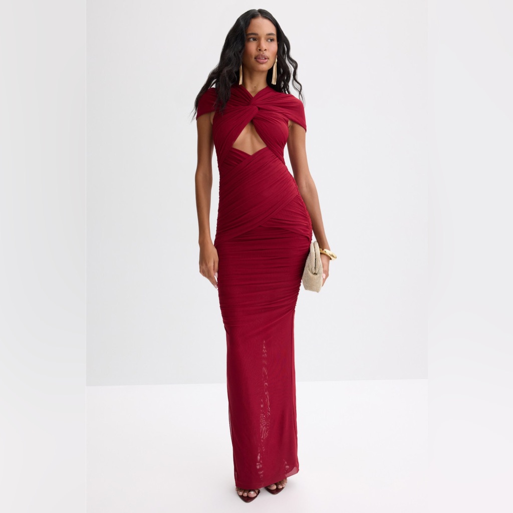 Ronny Kobo Nasha Ruched Cutout Maxi Dress Size Large